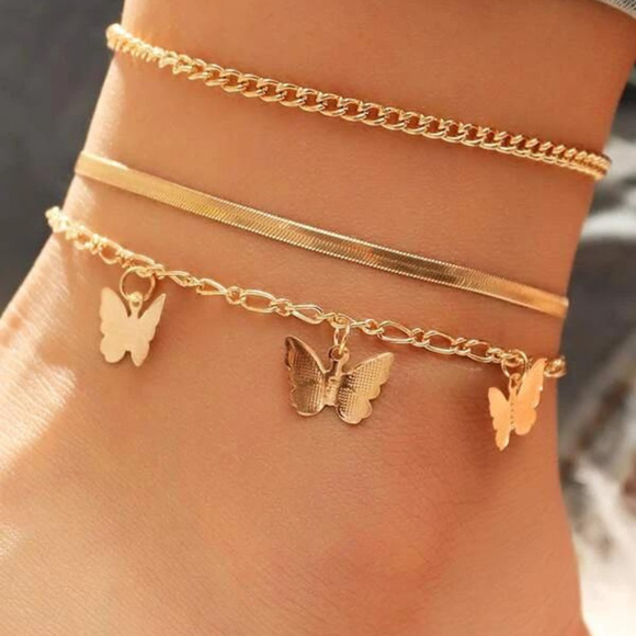 Anklet Ankle Bracelets Gold Anklets Multi-layer Butterfly Charm Anklets … - Picture 2 of 9